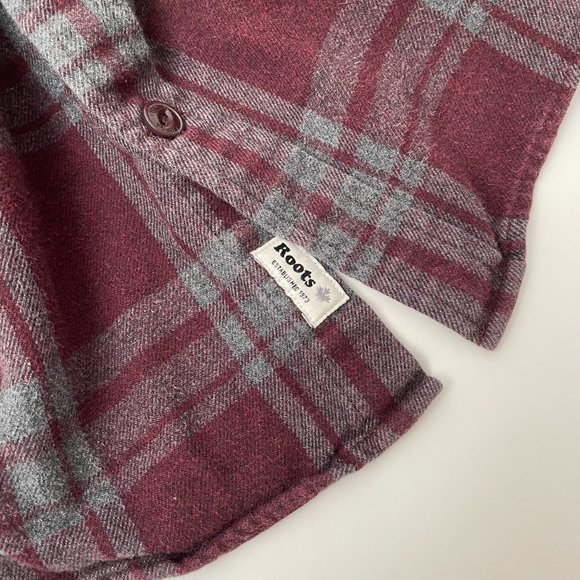 Roots Grey And Burgundy Plaid Flannel Long Sleeve Button Up Shirt, Size S - Picture 4 of 7
